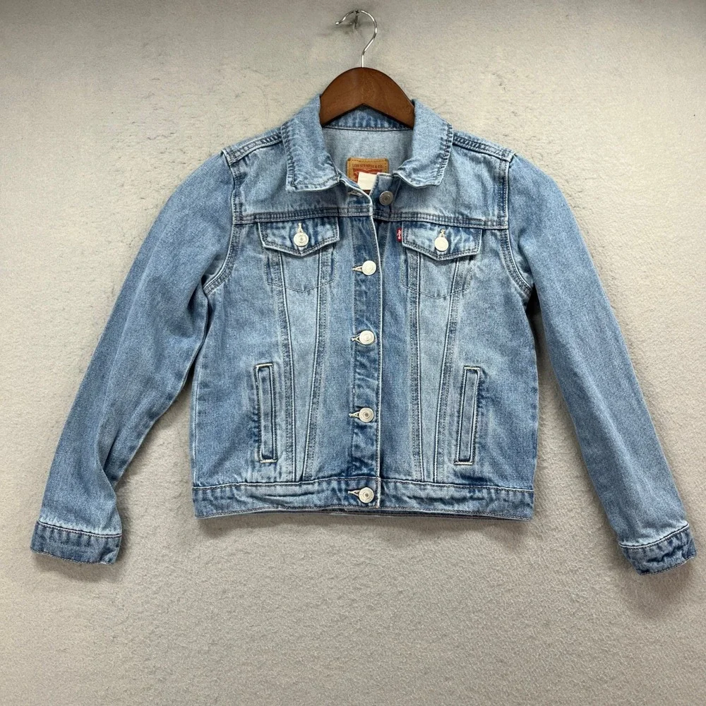 Levis Denim Trucker Jacket Kids Medium 10-12 Blue Light Wash Classic Casual